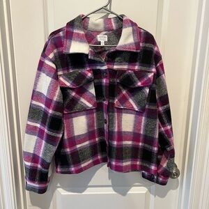 Time and Tru Pink and Purple Plaid shacket size large